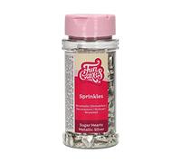 FunCakes Coeurs de Sucre Argent Métallisé: Sprinkles de gâteau, bon goût, parfait pour la décoration de gâteaux, bonbons Coeurs en Sucre 80 g.