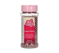 FunCakes Perles en sucre moyennes rose métalliques – bon goût, parfaites pour décorer les gâteaux – 80 g