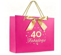 FUNCANDLE Fabuleux sacs cadeaux pour 40e anniversaire avec poignées de vœux et sacs cadeaux en ruban, parfaits pour les filles et les femmes, sac d'emballage pour fête d'anniversaire de 40 ans, rose
