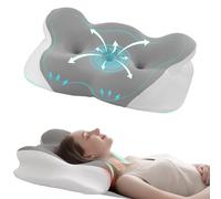 FUNCCUBE Oreiller cervical - Oreiller en mousse à mémoire de forme pour soulager la douleur et dormir avec taie d'oreiller rafraîchissante, oreiller ergonomique sans odeur pour dormir sur le dos, les