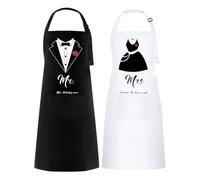 FunChaos 2 Pièces Mr. & Mrs. Tabliers, Tablier de Cuisine Etanche, Reglable Tabliers avec 2 Poche, Couple Tablier Cadeau pour Mariage, Fiançailles, Anniversaire Mariage, Saint Valentin, (costume)