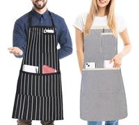 FunChaos 2 Pièces Tabliers de Cuisine à Rayures pour Hommes et Remmes, Tabliers Réglables avec 3 Poches, Tabliers Professionnel pour Chef, Barbecue, Peinture, Pâtisserie, Restaurant, Noir Blanc