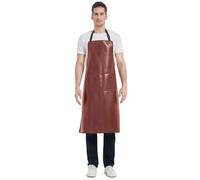 FunChaos Imperméable Marron Tablier, Tablier de Travail Robuste, Tabliers en Cuir Artificiel pour Chef, Boucher, Barbier, Vaisselle, Nettoyage, Toilettage des Chiens (Plus Taille)