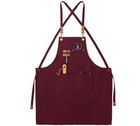 FunChaos Rouge Tabliers Toile, Tabliers de Travail pour Hommes Femmes, Tabliers de Chef avec Sangle Réglable et 3 Poches, Tablier pour Serveurs Cuisine Cuisson Artiste Peinture, Dos Croisé