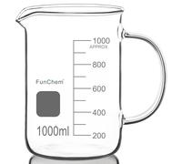FunChem Bécher avec poignée, verre borosilicate transparent, gradué, forme basse, avec bec verseur, 1000 ml
