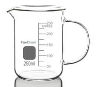 FunChem Bocal en verre borosilicate transparent avec poignée, gradué, forme basse, avec bec verseur, 250 ml