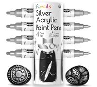 Funcils 4 stylos double acryliques Argent pour pierres, verre, bois, toile - Marqueurs acryliques pointe 1 mm and 5 mm. Les stylos acryliques sont idéaux pour les adultes et les enfants