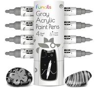 Funcils 4 stylos double acryliques Grise pour pierres, verre, bois, toile - Marqueurs acryliques pointe 1mm,5mm. Les stylos acryliques sont idéaux pour les adultes et les enfants