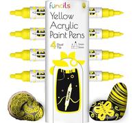 Funcils 4 stylos double acryliques Jaune pour pierres, verre, bois, toile - Marqueurs acryliques pointe 1 mm,5 mm. Les stylos acryliques sont idéaux pour les adultes et les enfants