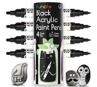 Funcils 4 stylos double acryliques Noir pour pierres, verre, bois, toile - Marqueurs acryliques pointe 1mm and 5mm. Les stylos acryliques sont idéaux pour les adultes et les enfants