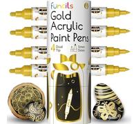 Funcils 4 stylos double acryliques Or pour pierres, verre, bois, toile - Marqueurs acryliques pointe 1 mm and 5 mm. Les stylos acryliques sont idéaux pour les adultes et les enfants