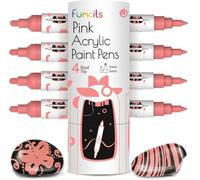Funcils 4 stylos double acryliques Rose pour pierres, verre, bois, toile - Marqueurs acryliques pointe 1mm,5mm. Les stylos acryliques sont idéaux pour les adultes et les enfants