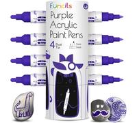 Funcils 4 stylos double acryliques Violette pour pierres, verre, bois, toile - Marqueurs acryliques pointe 1mm,5mm. Les stylos acryliques sont idéaux pour les adultes et les enfants