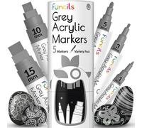 Funcils 5 stylos acryliques Gris pour pierres, verre, bois, toile - Marqueurs acryliques Gris pointe 1 mm, 3 mm, 6 mm, 10 mm, 15 mm. Les stylos acryliques sont idéaux pour les adultes et les enfants