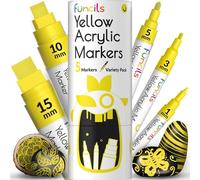 Funcils 5 stylos acryliques Jaunes pour pierres, verre, bois, toile - Marqueurs acryliques Jaunes pointe 1mm, 3mm, 6 mm, 10mm, 15mm. Les stylos acryliques sont idéaux pour les adultes et les enfants