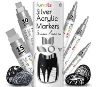 Funcils 5 Stylos de Peinture Acrylique Argent - Pack Varié - Marqueurs de Peinture à Base d'Eau pour Pierre, Céramique, Verre, Bois, Toile