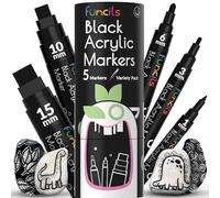 Funcils 5 Stylos de Peinture Acrylique Noir - Pack Varié - Marqueurs de Peinture à Base d'Eau pour Pierre, Céramique, Verre, Bois, Toile