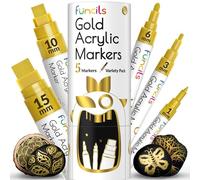Funcils 5 Stylos de Peinture Acrylique Or - Pack Varié - Marqueurs de Peinture à Base d'Eau pour Pierre, Céramique, Verre, Bois, Toile
