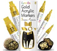Funcils 5 Stylos de Peinture Acrylique Or - Pack Varié - Marqueurs de Peinture à Base d'Eau pour Pierre, Céramique, Verre, Bois, Toile