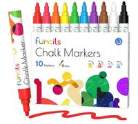 Funcils Lot de 10 marqueurs à craie liquide - Pour tableau noir, fenêtre, étiquettes, bistro, verre - Encre effaçable à l'eau, stylos à craie de peinture - Pointe réversible de 6 mm