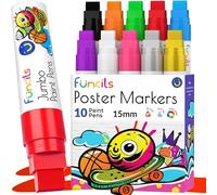 Funcils Lot de 10 marqueurs de peinture acrylique Jumbo de 15 mm pour toile, peinture sur roche, bois, plastique, verre, marqueurs permanents épais pour panneaux, peintures murales, calligraphie