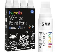 Funcils Lot de 4 grands marqueurs de peinture acrylique blancs, 15 mm, pour toile, peinture roche, bois, plastique, verre, grand stylo permanent épais pour signes, tableau, calligraphie, posters