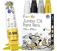 Funcils Lot de 4 marqueurs de peinture à l'huile 15 mm (blanc, or, argent, noir)