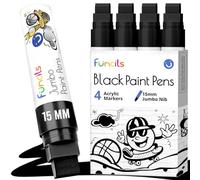 Funcils Lot de 4 marqueurs de peinture noire Jumbo - Pointe large de 15 mm - Marqueurs d'affiche pour bois, peinture sur roche, plastique, verre, métal, murs, tissu - Grands marqueurs de peinture