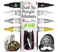 Funcils Lot de 4 stylos de peinture acrylique à double pointe - Pointe fine et moyenne, permanents et imperméables - Marqueurs de peinture acrylique pour peinture sur roche, toile, bois, céramique