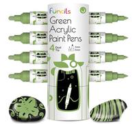 Funcils Lot de 4 stylos de peinture Vert métallisé à double pointe fine et moyenne pour métal, bois, peinture sur roche, toile, céramique, verre, tissu, feuille et plastique - Encre à base d'eau