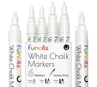 Funcils Lot de 6 marqueurs à craie blanche pour tableau noir, tableau noir, fenêtre, étiquettes, bistro, verre, voitures - Assortiment de 6 (2 x 1 mm, pointe fine de 3 mm et pointe épaisse de 6 mm