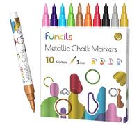 Funcils Marqueurs Craie Liquide Métallique pour tableaux, fenêtres, étiquettes, bistro, verre, voiture (10 Pack, 1mm) - Encre effaçable à l'eau, pointe réversible, marqueurs pour tableau noir