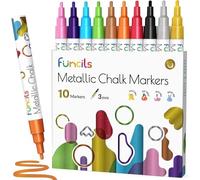 Funcils Marqueurs Craie Liquide Métallique pour tableaux, fenêtres, étiquettes, bistro, verre, voiture (10 Pack, 3mm) - Encre effaçable à l'eau, pointe réversible, marqueurs pour tableau noir