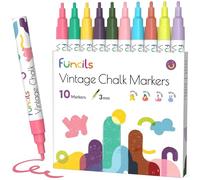 Funcils Marqueurs Craie Liquide Vintage pour Tableaux, Fenêtres, Étiquettes, Bistro, Verre, Voiture (Lot de 10, 3mm) - Marqueurs à Encre Effaçable à l'Eau, Pointe Réversible pour Tableau Noir