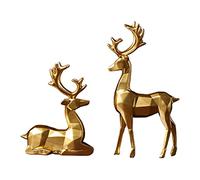 FUNCOCO Lot de 2 figurines de rennes pour bureau, chambre à coucher, cerfs dorés