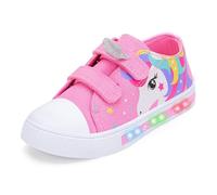 FUNCOO PLUS Chaussures lumineuses en toile avec crochet et boucle pour garçons et filles, Licorne en corne argentée, 8 Toddler