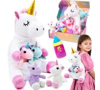 FUNCREVITY Licorne Doudou Set Licorne Maman avec bébés Licorne Bouteille Rose Doudou Licorne Cadeaux pour Filles 3 4 5 6 7 8 Ans Licorne Jouet Noël Anniversaire Cadeau pour Enfants