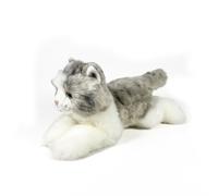 FUNDACIÓN BOCALAN - Peluche Chat Gris et Blanc allongé 25 cm - + 0 Mois (DeQube 939D00300)