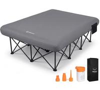 FUNDANGO Lit de camping double avec pompe électrique, matelas gonflable avec housse amovible et lavable, cadre pliable, porte-gobelet, sac de transport pour adultes, tente, invités (200 cm x 150 cm)
