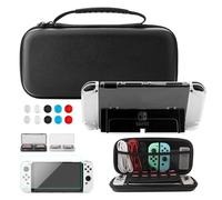 FUNDIARY Étui de transport noir pour Nintendo Switch OLED, kit d'accessoires antichoc avec étui de rangement portable, coque de protection transparente pour station d'accueil, protecteur d'écran HD, 2