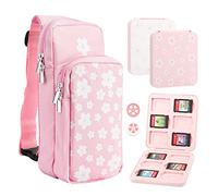 FUNDIARY Sac de voyage pour Nintendo Switch, OLED et Lite, sac à bandoulière portable pour Switch, sac à dos à bandoulière avec étui de jeu et 2 capuchons de pouce - Rose Sakura
