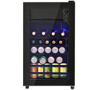 FUNEBIKE Mini Réfrigérateur 70L avec Congélateur 6L, Mini Frigo Compact Silencieux 43dB, Réfrigérateur Congélateur à Porte Vitrée, Classe Énergétique E, Idéal pour Boissons, Chambre, Bureau Noir