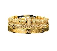 FUNEIA Lot de 3 bracelets dorés pour homme - Bracelets manchette en acier inoxydable avec câble torsadé et chiffres romains - Bijoux de luxe pour homme