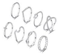 FUNEIA Lot de 8 bagues empilables plaquées or 14 carats pour femme de taille 4 à 12 - Bagues de phalange empilables pour adolescentes, nœud simple, simple, bague de mariage unie, 6, Métal, Cuivre