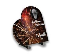 FUNELIOR - Plaque Funéraire en Forme de Cœur Personnalisable - Thème 14 Juillet - Coeur (23 cm x 23 cm)- altuglas - 100% personnalisable texte et photo - support pieds bronze inclus…