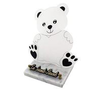 Funelior - Plaque funéraire personnalisée en forme d’ourson, galbée en altuglas, L 20 x H 24 cm, avec socle en marbre blanc, 1 inter inclus, fabrication française