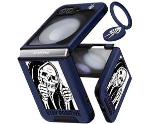 Funermei Coque 2 en 1 pour Samsung Galaxy Z Flip 5 avec tête de Mort pour Femmes, Enfants, garçons, Coque de téléphone drôle et Cool Squelette Gothique avec Anneau de Support Unique pour Adolescents