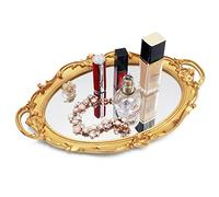 Funerom Plateau de Service Ovale Vintage avec Miroir doré 36,8 x 25,4 cm