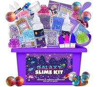 Funewest Kit de fabrication de slime pour enfants, mini boule galaxie avec autocollants phosphorescents, paillettes, perles et breloques - Kit créatif de bricolage et jouet sensoriel anti-stress pour