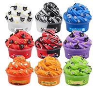 Funewest Kit de slime d'Halloween pour enfants, lot de 9 slimes duveteux en forme de nuage et de beurre, jouets anti-stress avec breloques effrayantes, cadeaux de fête d'Halloween et sacs à friandises